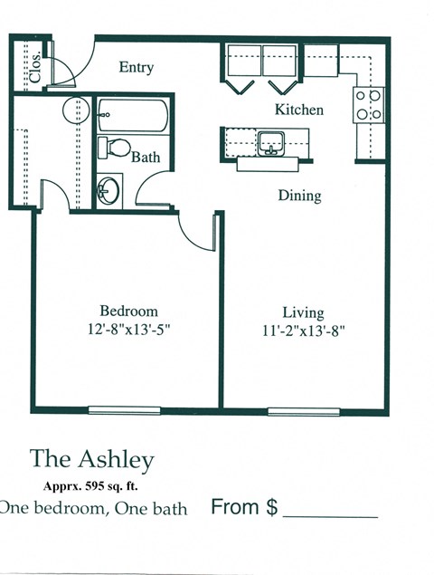 One bedroom one bathroom floorplan